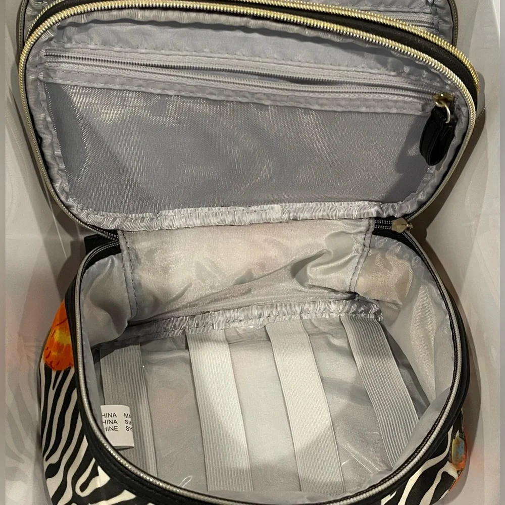 Jessica McClintock Zebra Print Train Case Cosmetic Bag